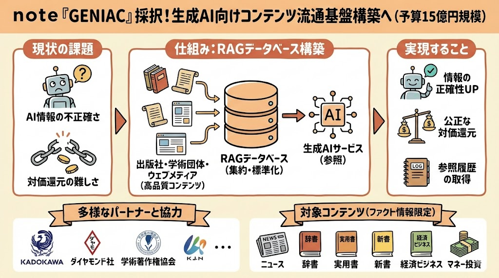 note、経済産業省らの生成AIプロジェクト「GENIAC」に採択・・・生成AI向けコンテンツ流通に15億円01.jpg