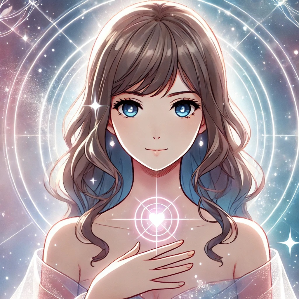 DALL·E 2025-03-11 06.42.15 - An anime-style illustration of a young woman with a serene and confident expression, symbolizing heightened intuition and clarity. She is surrounded b.jpg
