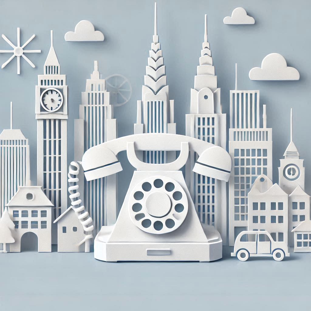 電話創業の日をイメージできるイラスト、ペーパークラフト調、全面白、文字なし (2).png