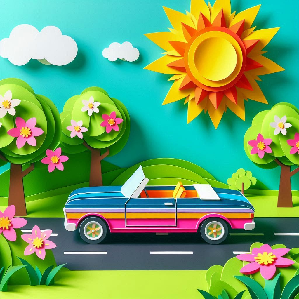 オープンカーの日をイメージしたペーパークラフト調のイラスト (3).png