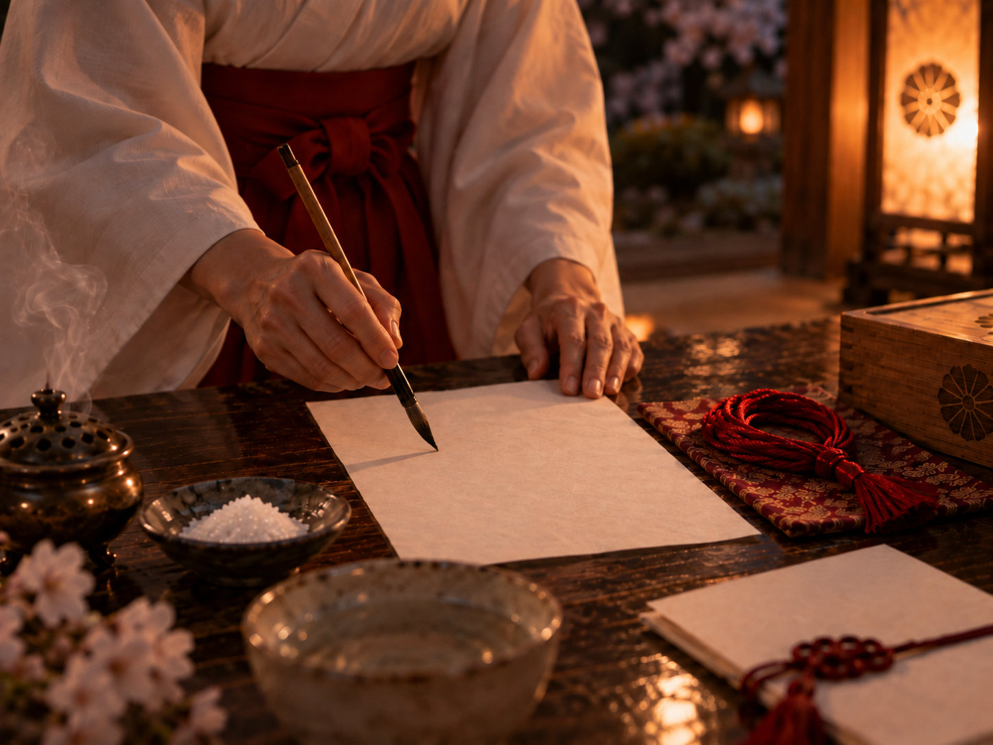 黄昏の神社、筆書きの儀式.png