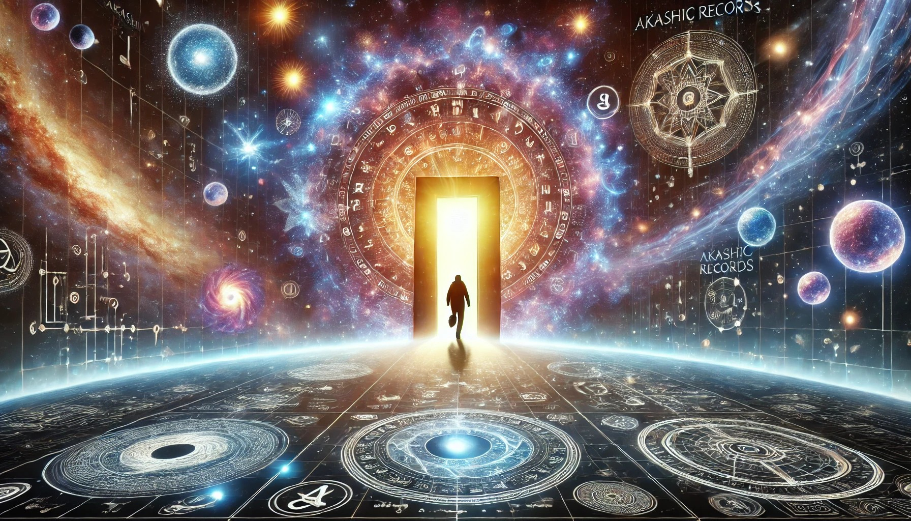 DALL·E 2024-12-20 21.38.36 - A wide, horizontal illustration symbolizing access to the Akashic Records. The scene features a cosmic gateway surrounded by swirling galaxies and rad.jpg