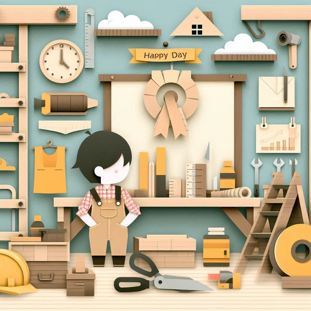 大工さんの日をイメージできるイラスト ペーパークラフト調.png