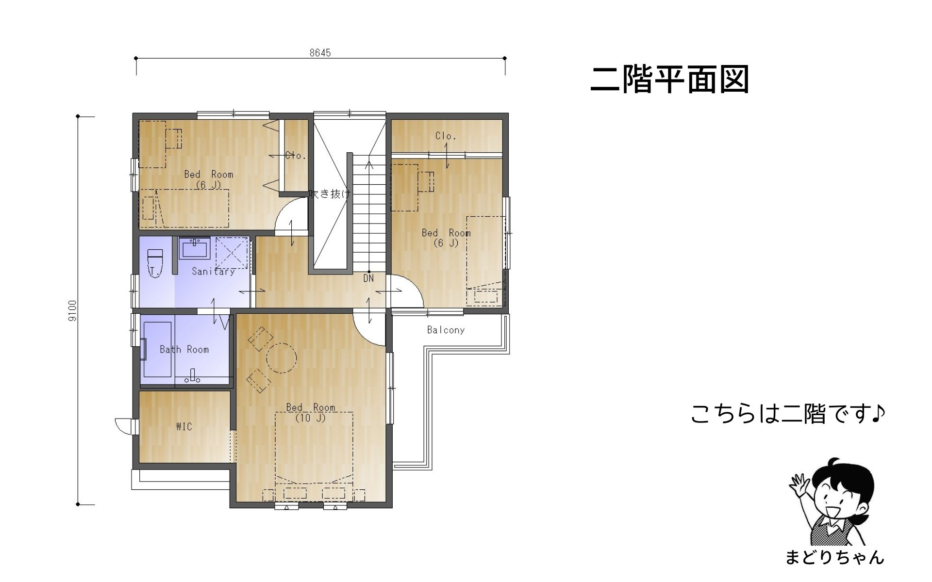 まどりちゃんの1000プラン　南玄関　9.10m×9.10ｍ　の間取り No.1 -4.jpg