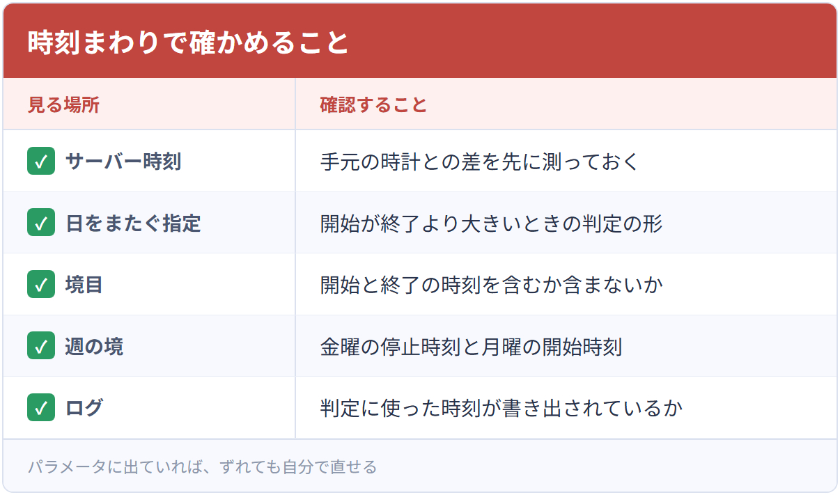 時刻まわりで確かめること
