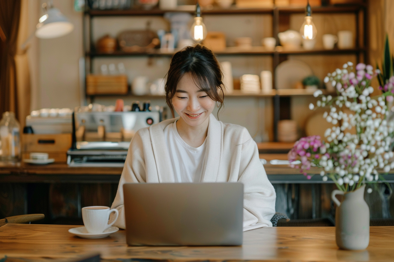 u8416833168_A_20s_Japanese_mom_sitting_at_a_cozy_cafe_typing__dfd8abfd-34a4-4b66-907c-cdbdaa9726f0_0.png