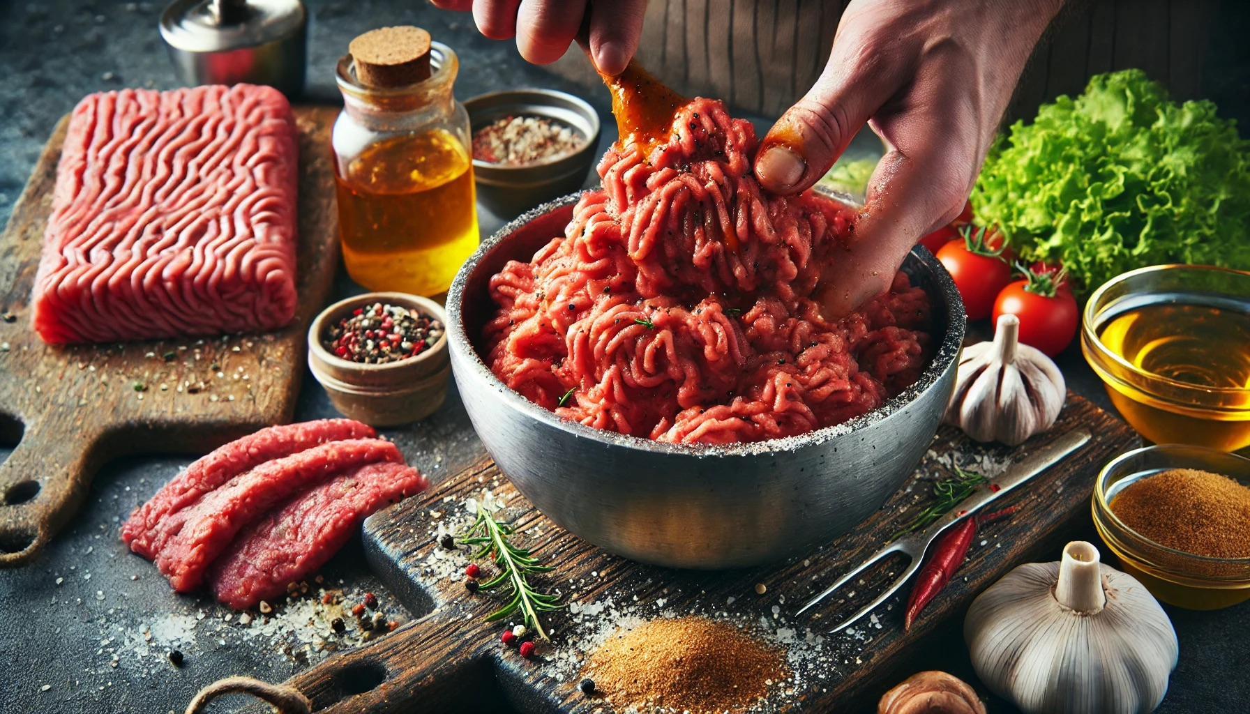 DALL·E 2024-06-26 18.29.00 - A high-quality image of a combination of ground beef and pork being mixed together in a kitchen, showing the process of making a juicy and flavorful h.jpeg