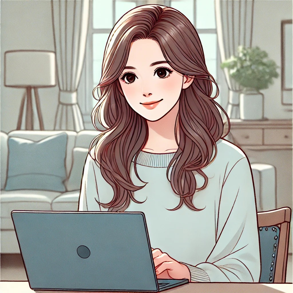 DALL·E 2026-01-06 13.30.00 - Refine the previous illustration of a woman sitting at a desk with a laptop in a quiet living space. Keep the same gentle smile, warmth, and hopeful m.jpg