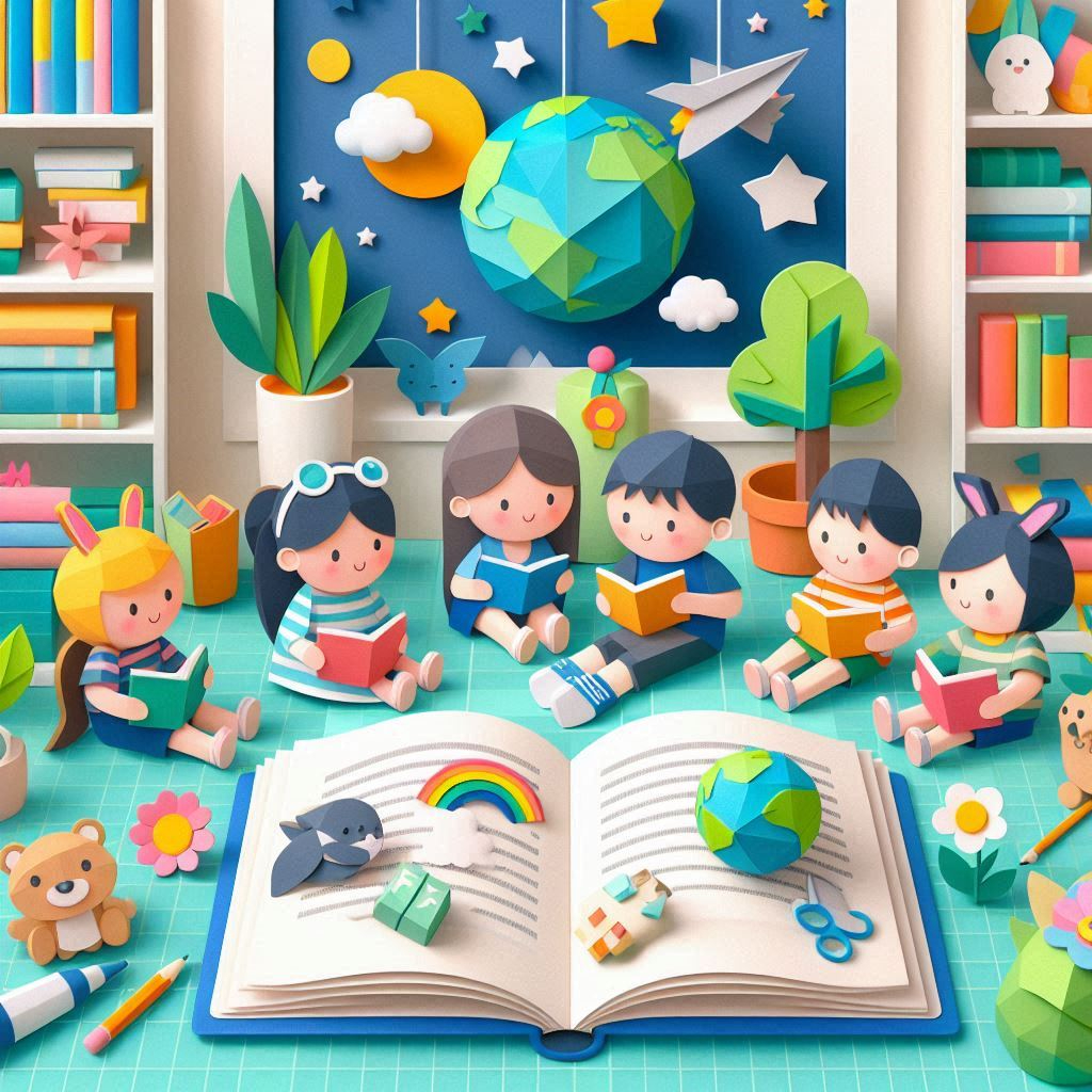 子ども読書の日をイメージしたペーパークラフト風のイラスト.png