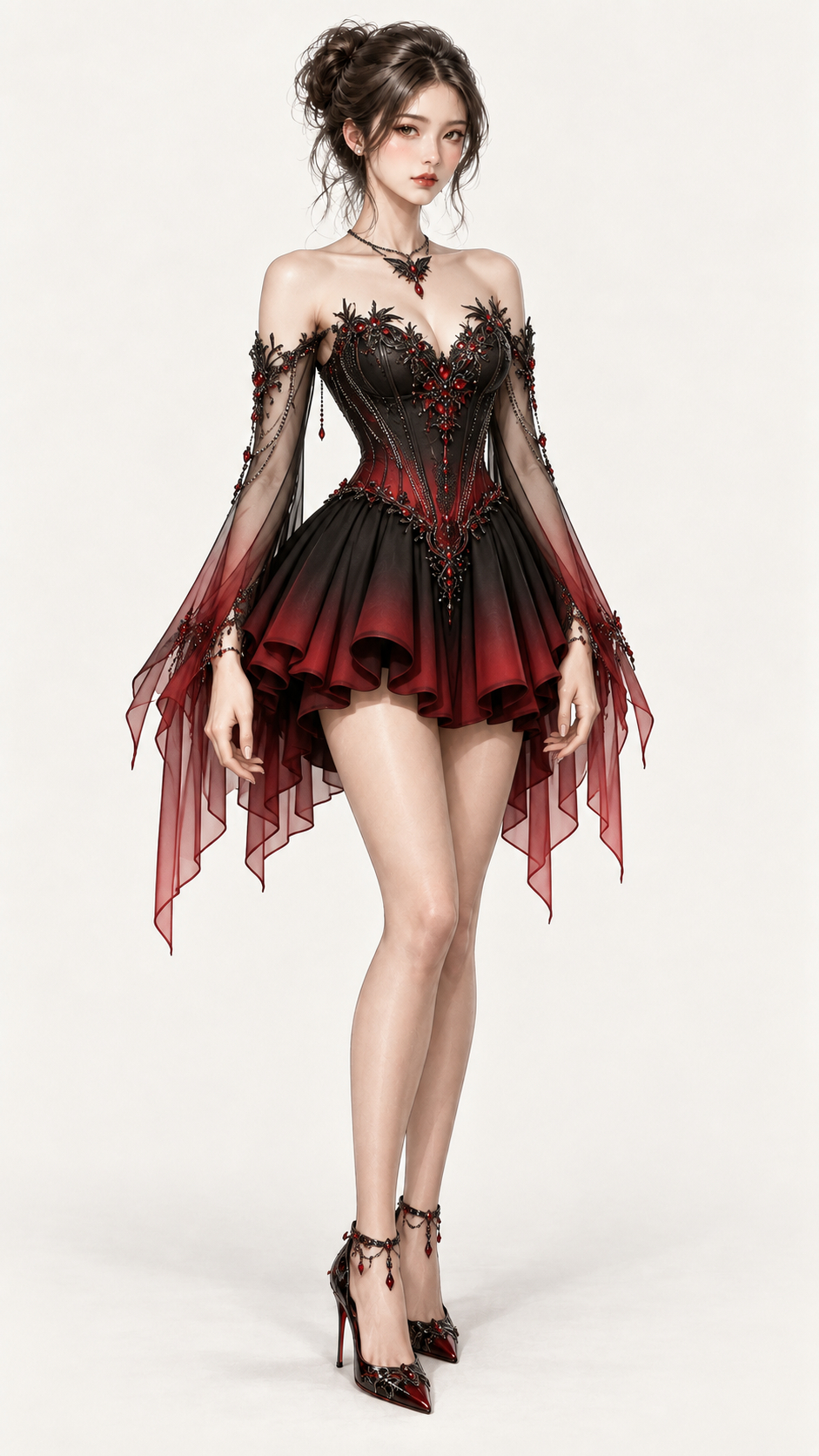 漆黒と深紅のゴシックドレス姿の女性.png