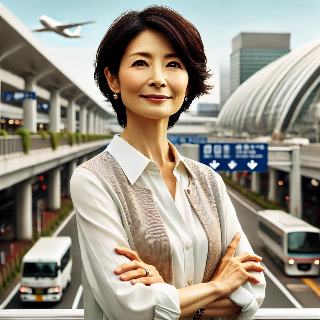 DALL·E 2025-09-28 19.52.42 - A confident and optimistic Japanese woman in her 50s, wearing modern and stylish Western-style clothing, standing proudly in an urban setting. In the .jpg