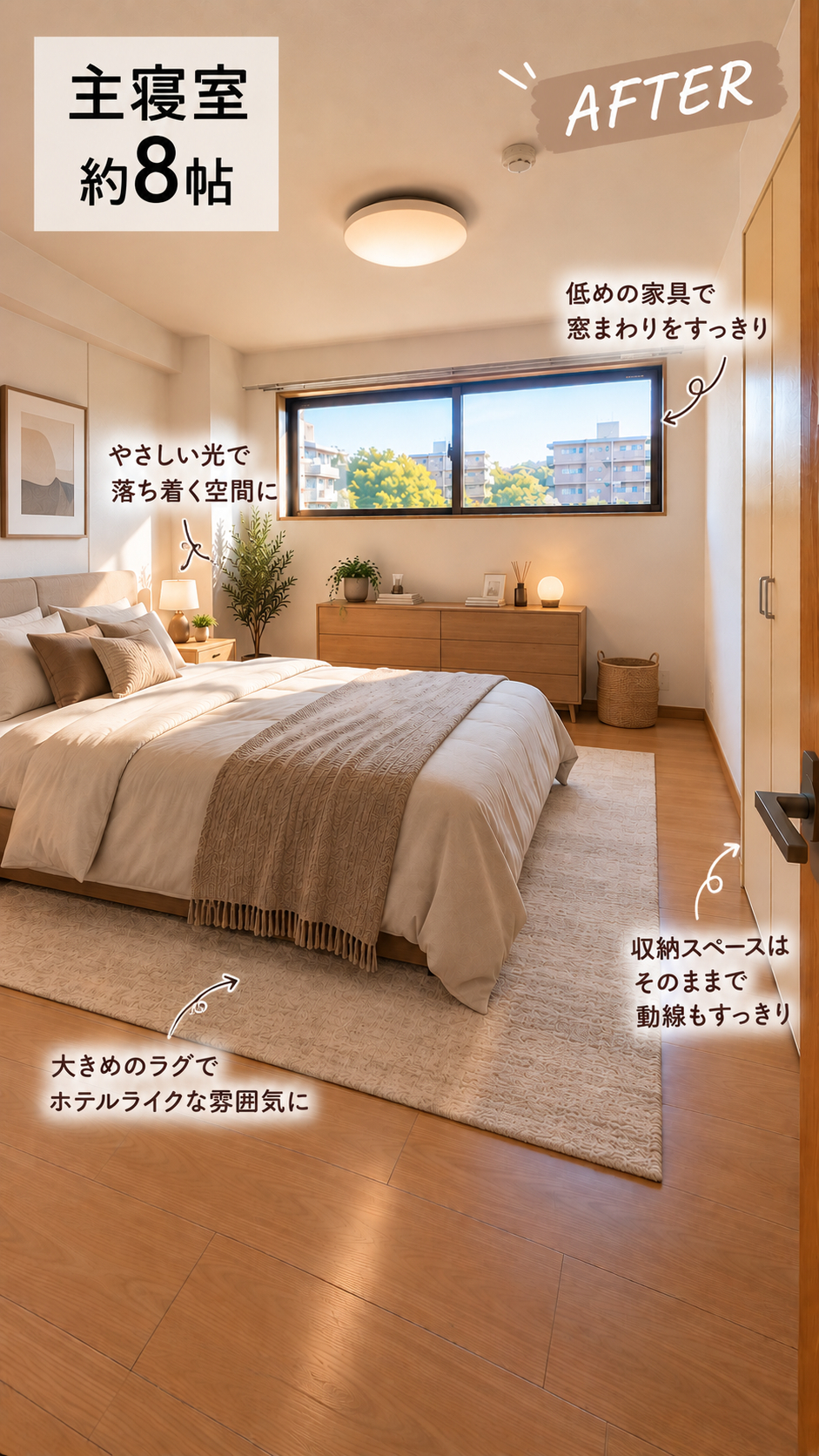 主寝室のホテルライクなアフターコーディネート.png