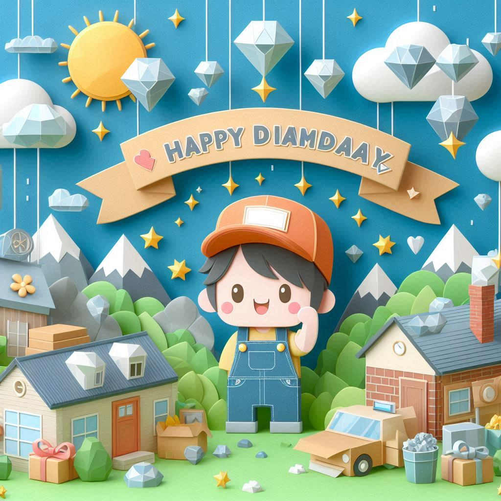 ダイヤモンド原石の日をイメージしたペーパークラフト風のイラスト (3).png