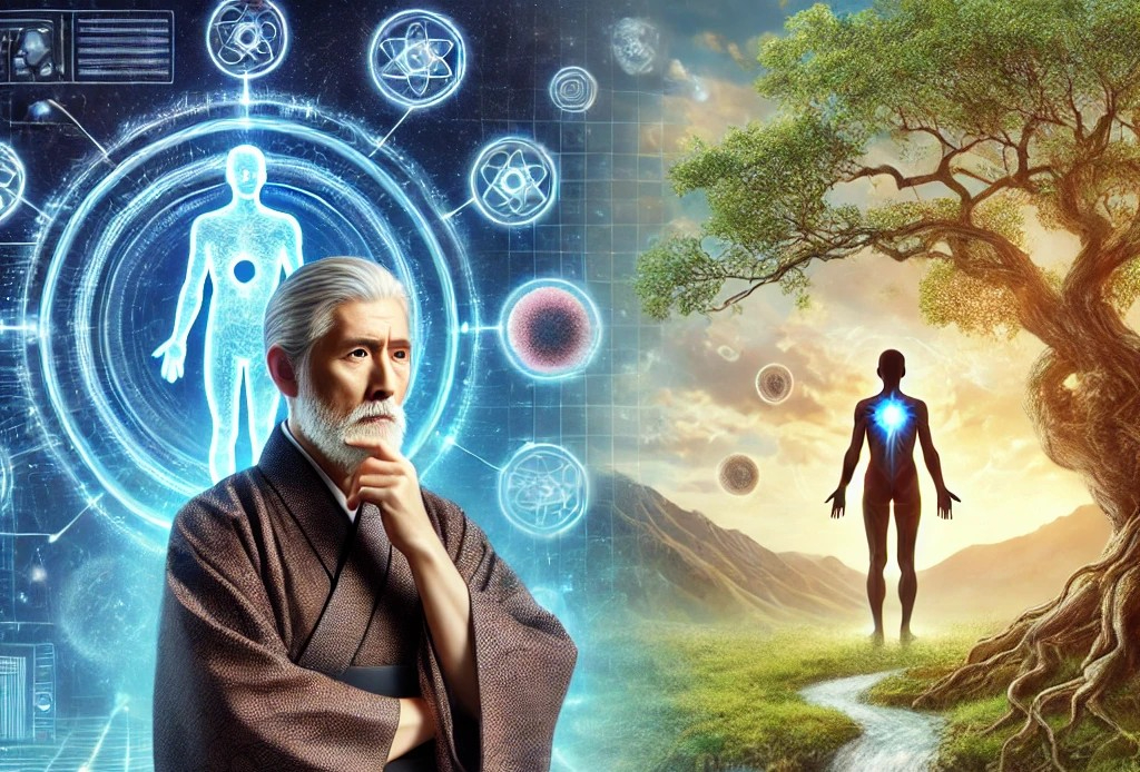 DALL·E 2025-06-08 22.22.00 - A powerful and symbolic illustration for a blog about the future of immortality and the deeper meaning of life energy. In the center stands a thoughtf.jpg