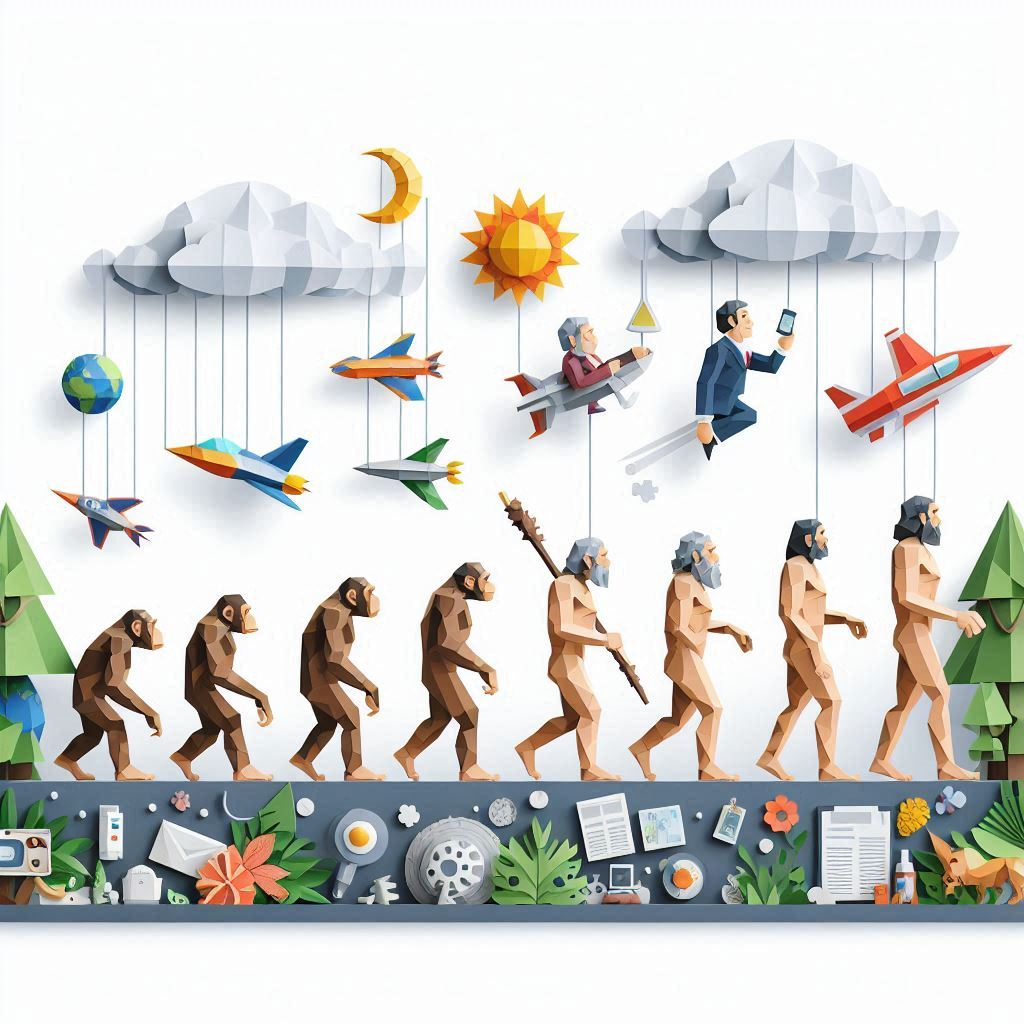 進化の日をイメージできるイラスト ペーパークラフト調.png