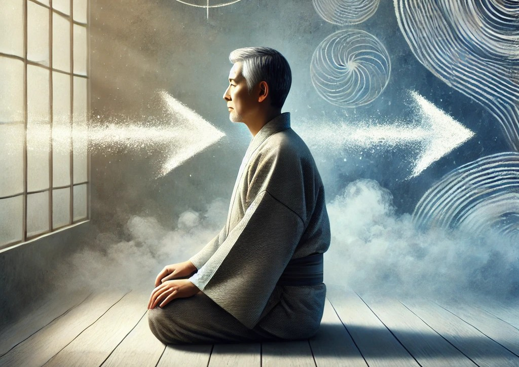 DALL·E 2025-06-10 02.34.15 - An introspective and symbolic illustration of a middle-aged Japanese man sitting quietly in meditation or deep thought in a calm, minimalist room. Aro.jpg