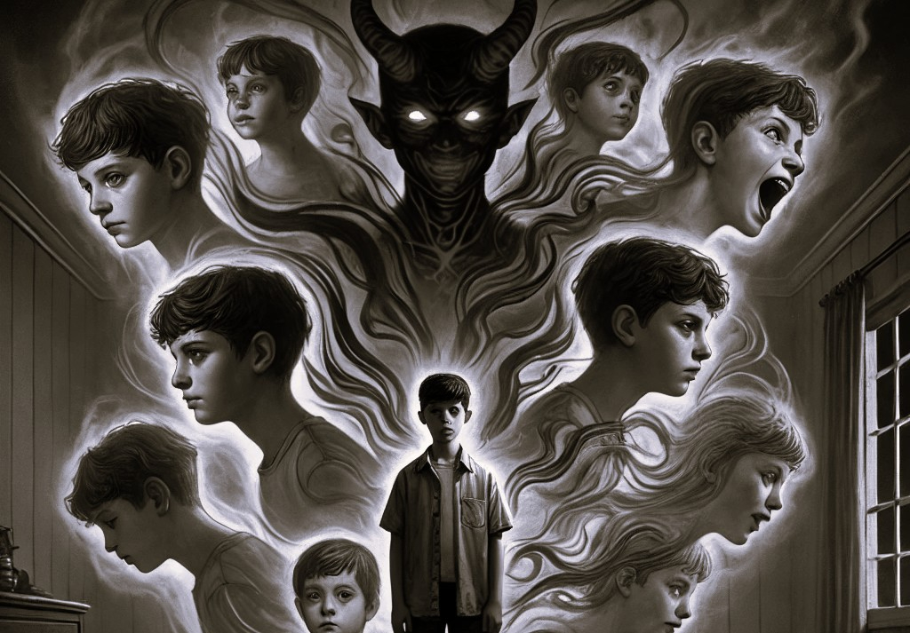 DALL·E 2025-04-21 06.38.17 - A surreal variation of a young boy with multiple personalities, where each personality appears as ghostly, semi-transparent faces of different ethnici.jpg