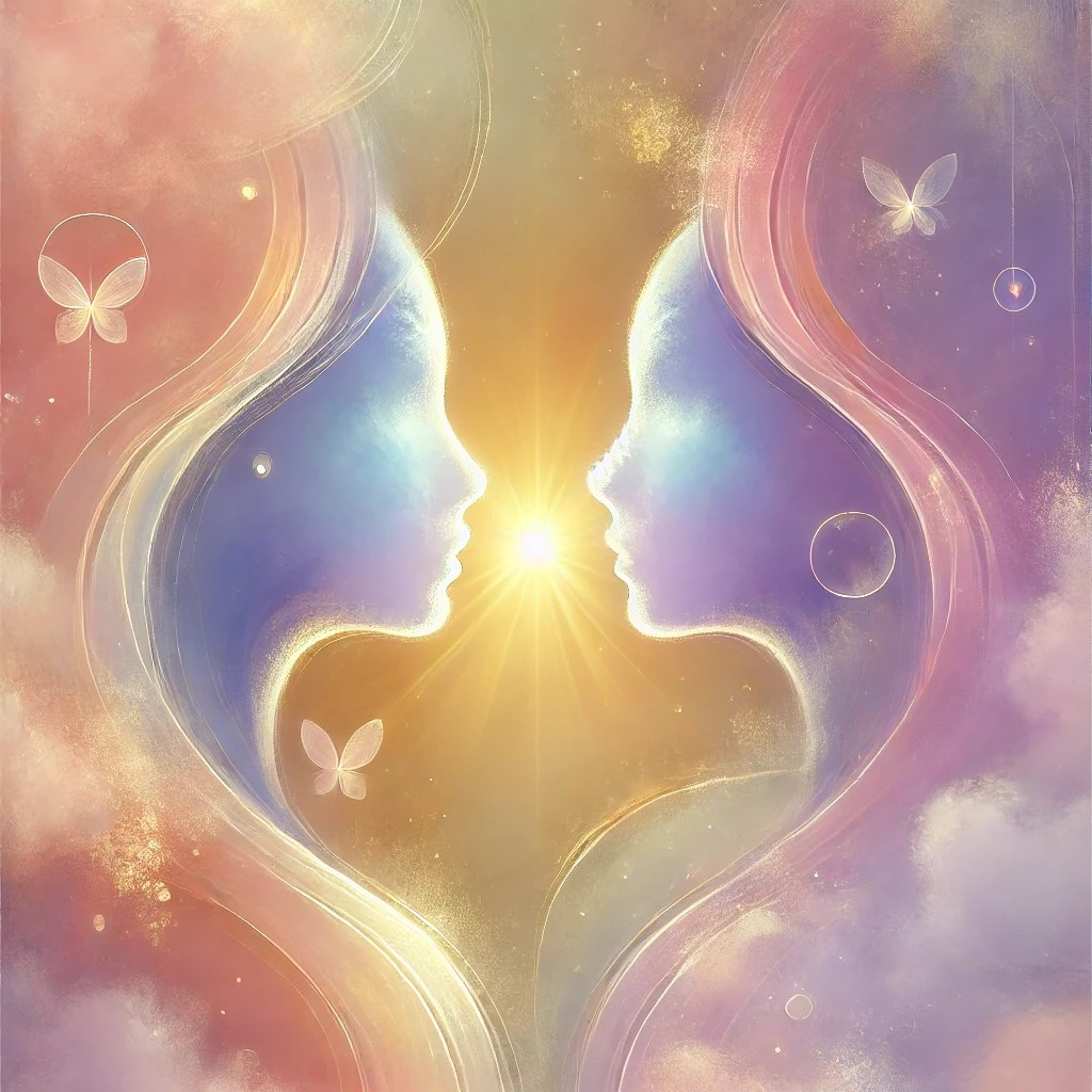 DALL·E 2025-10-06 18.30.33 - A soft, dreamy abstract artwork symbolizing human relationships as mirrors reflecting the inner self. Gentle pastel colors like light pink, lavender, .jpg