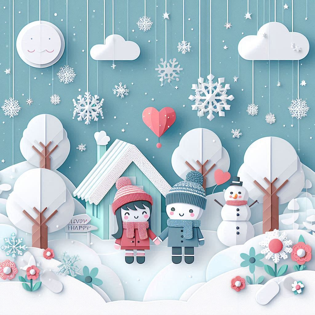 冬の恋人の日をイメージしたペーパークラフト調のイラスト.png