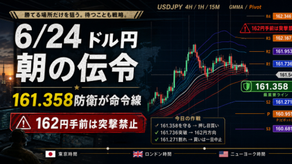 ドル円161.54付近｜リベンジ勢へ、今日は161.358防衛が命令線。162円突撃より「待てる兵」が生き残る
