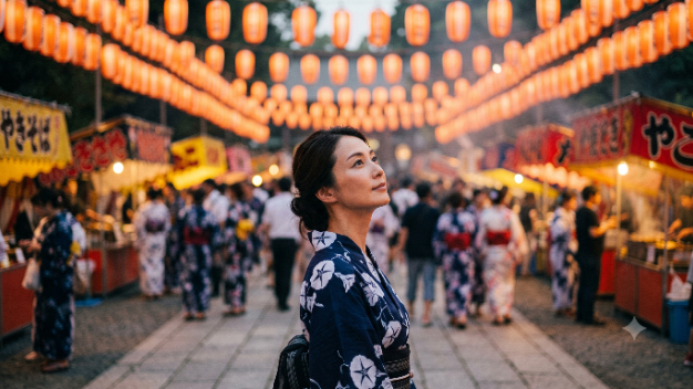 夏祭りの提灯の灯り、彼に会いたい夜