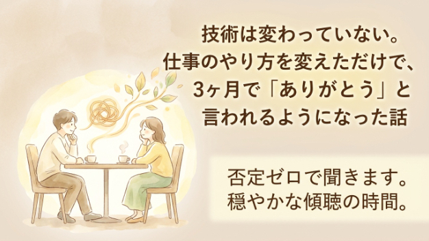 技術は変わっていない。仕事のやり方を変えただけで、3ヶ月で「ありがとう」と言われるようになった話