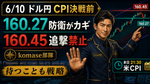 6/10ドル円160.39、CPI決戦前の待機命令。160.27防衛か、160.45反落か、先回り突撃は禁止