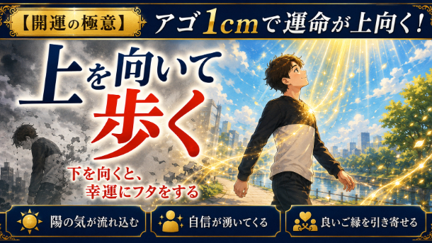 【開運の極意】アゴを1cm上げるだけ！「上を向いて歩く」姿勢が幸運のエネルギーを引き寄せる魔法