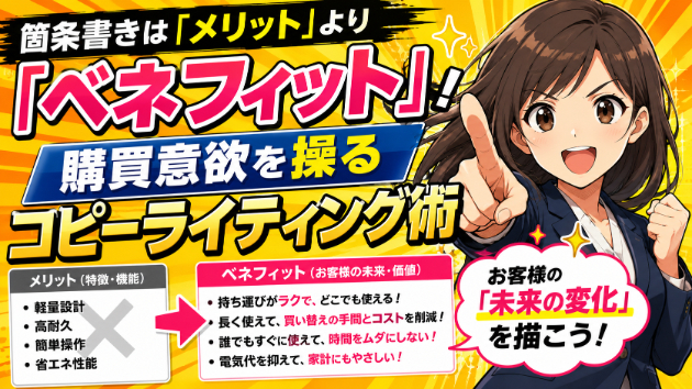 箇条書きは「メリット」より「ベネフィット」！購買意欲を操るコピーライティング術