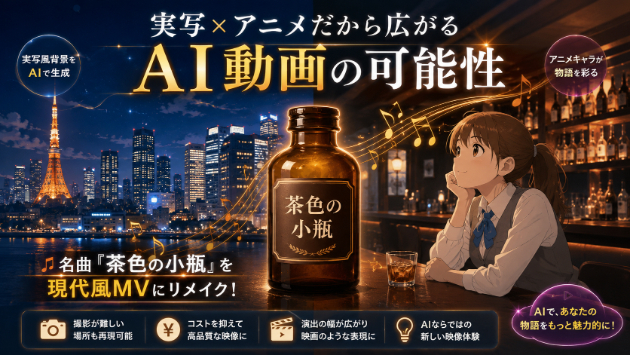 実写×アニメだから広がるAI動画の可能性　名曲『茶色の小瓶』を現代風MVにリメイクしてみました