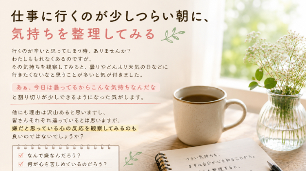 仕事に行くのが少しつらい朝に、気持ちを整理してみる