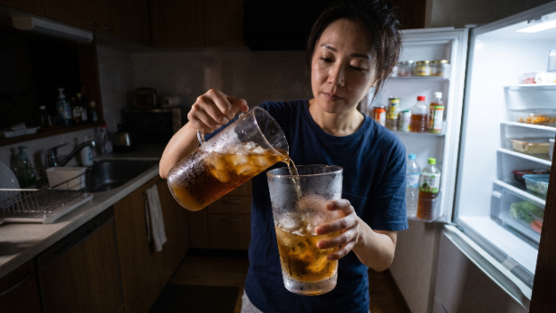 冷蔵庫の麦茶を注ぐ深夜、彼の顔