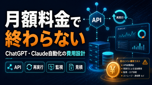 ChatGPT・Claude自動化は月額料金で終わらない｜API・再実行・監視まで見積もる費用設計