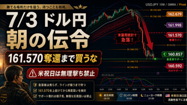 ドル円162.60付近｜6/30(火) 162円突破後の危険地帯、リベンジ勢は162.469防衛まで待て