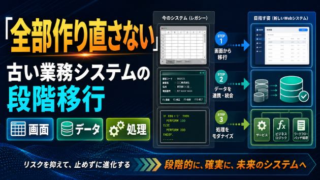 古い業務システムは全部作り直さない｜画面・データ・処理を分ける段階移行