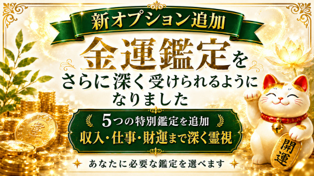 【新オプション追加】金運鑑定をさらに深く受けられるようになりました