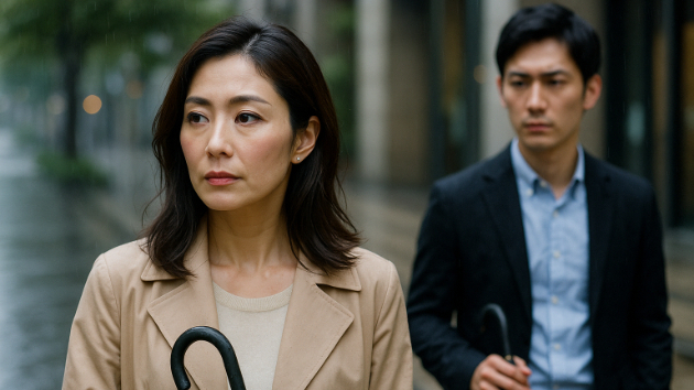 閉じた傘から滴る水が“恋の決断”を後押しする