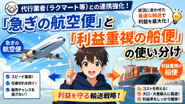 代行業者（ラクマート等）との連携強化！「急ぎの航空便」と「利益重視の船便」の使い分け