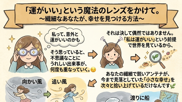 「運がいい」という魔法のレンズをかけて。  〜繊細なあなたが、幸せを見つける方法〜