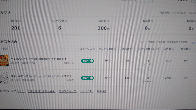 ココナラ広告出稿④　ひさしぶりにクリックされた!　だけど……
