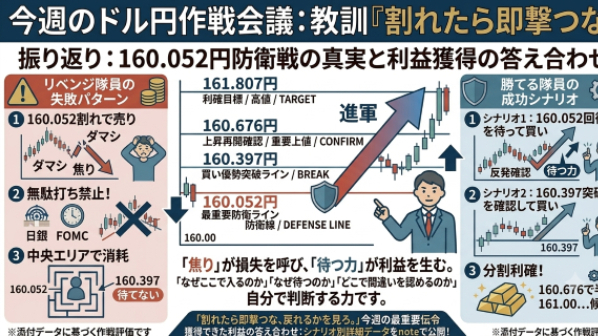 今週戦略の振り返り160.052を守れば押し目買い、割れれば撤退は正しかったか？