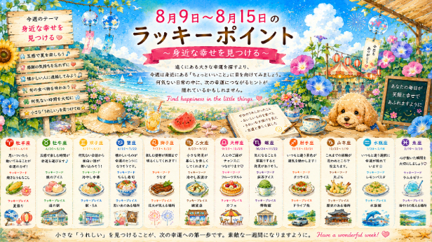  🌈 8月9日〜8月15日のラッキーポイント  *Weekly Lucky Tips*