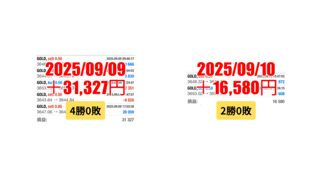 FXスキャルピング　トレード結果　2025/09/09 から 09/10