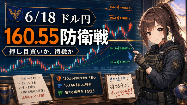 【6/18ドル円】160.55防衛戦、ここを守れば押し目買い｜FOMC後の高値追いで負けない朝の作戦伝令