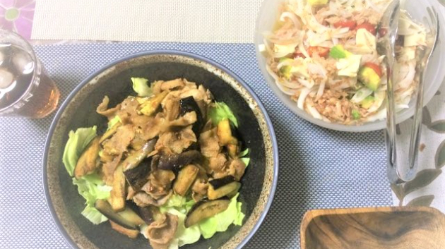 豚肉となすのスタミナ丼☆彡　アボガド豆腐ツナサラダ☆彡