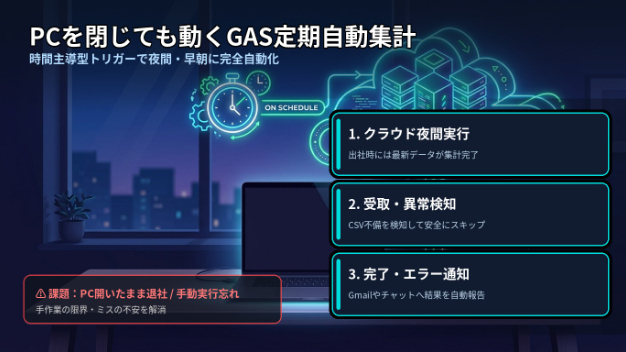 PCを閉じても集計できる？GASの定期実行で先に決めたいこと