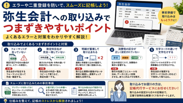 弥生会計への取り込みでつまずきやすいポイント