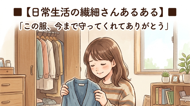 ■【日常生活の繊細さんあるある】■  「この服、ずっと着てないな」という服を捨てる時、「今まで守ってくれてありがとう」と心の中で語りかけてから袋に入れる