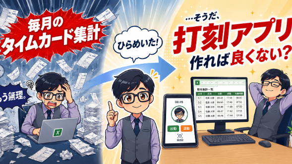 毎月のタイムカード集計、時間もかかるしミスも起きる。そうだ、打刻アプリ作ればよくない?
