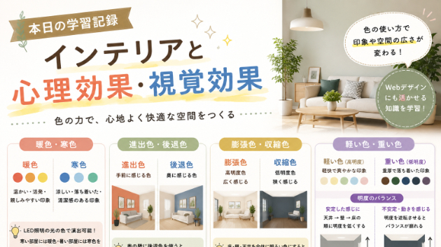 【本日の学習記録】インテリアと心理効果・視覚効果について学びました！